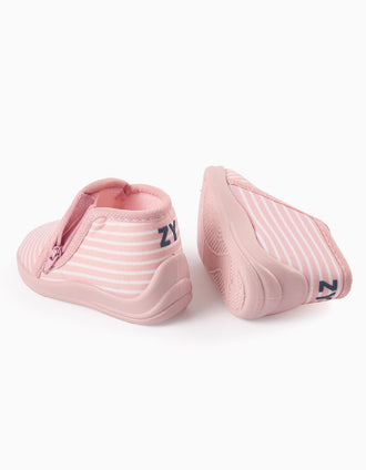Striped Slippers with Zip for Baby Girls, Pink