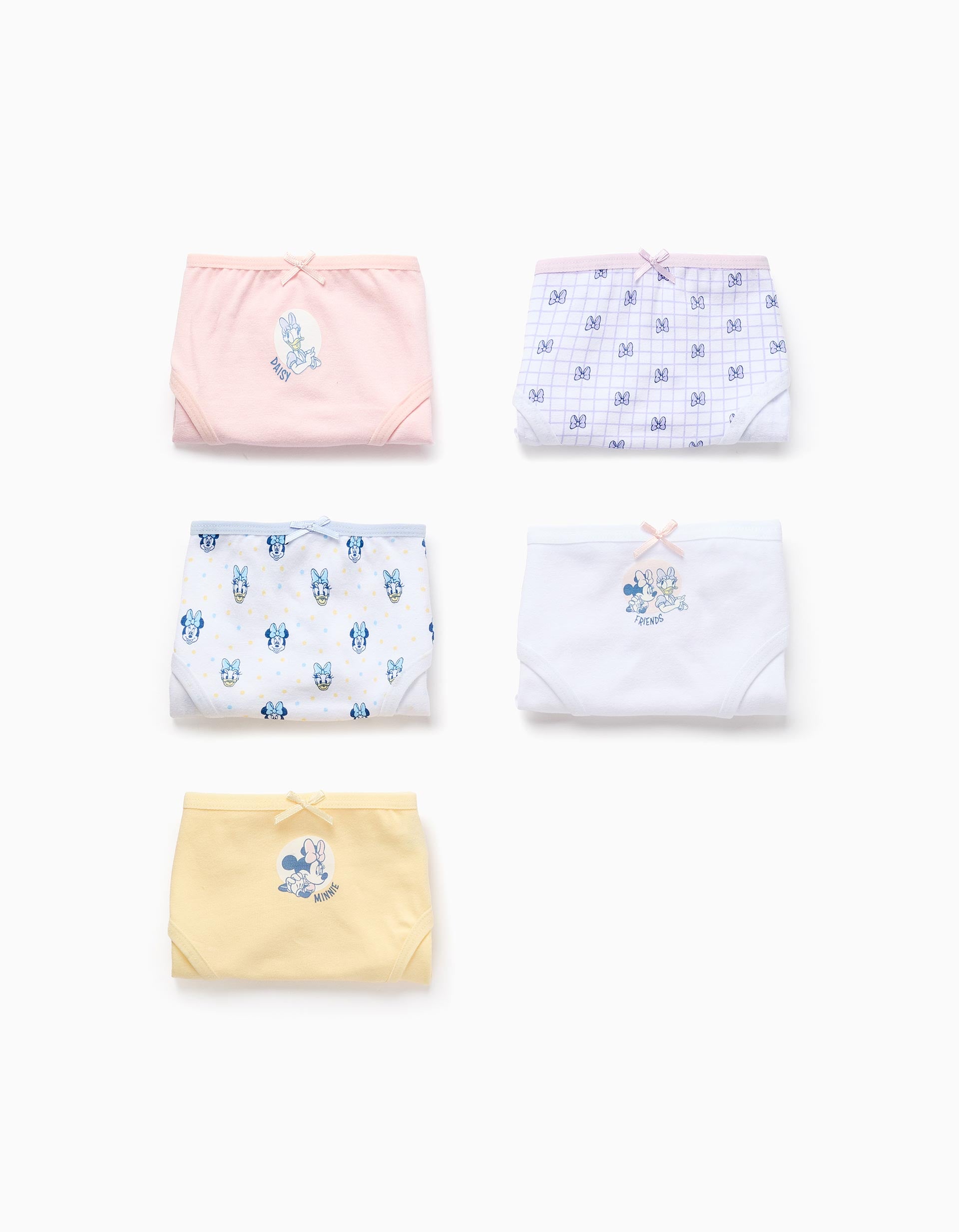 Pack 5 Cuecas para Menina 'Minnie', Branco/Rosa/Amarelo