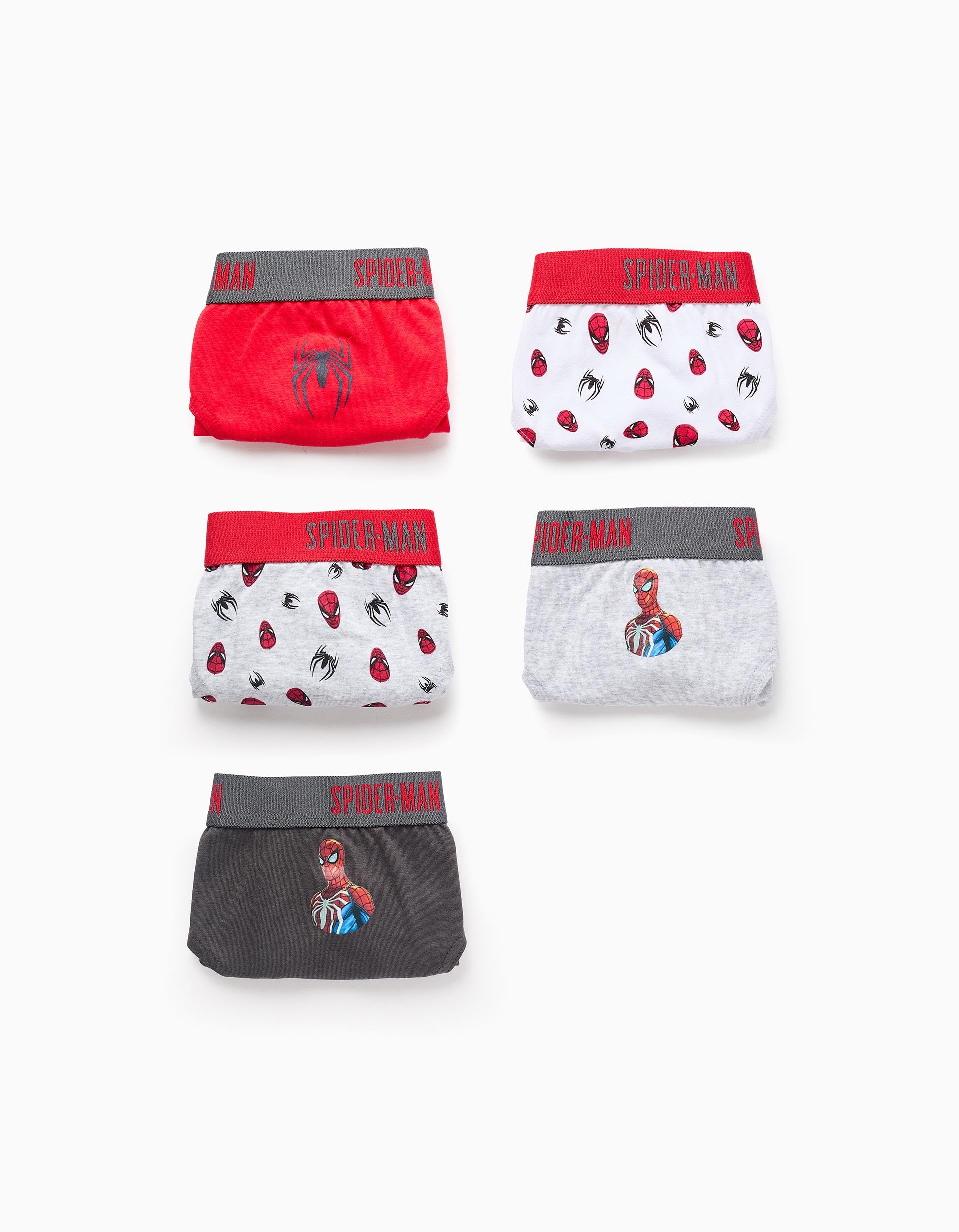 Pack 5 Cuecas para Menino 'Spiderman', Vermelho/Branco/Cinza