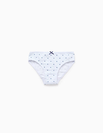 Pack of 5 Briefs for Girls 'Stripes & Hearts', White/Blue