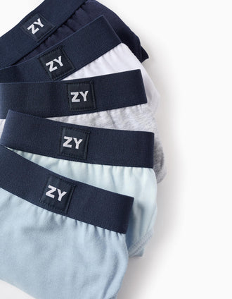 Pack of 5 Plain Briefs for Boys, Blue/White/Grey