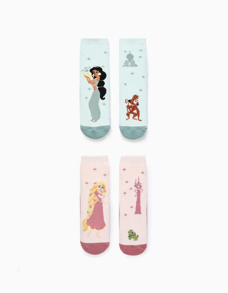 Pack 2 Calcetines Antideslizantes para Niña 'Jamin/Rapunzel', Rosa/Azul
