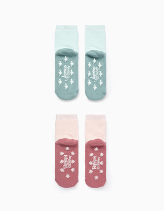 Pack 2 Calcetines Antideslizantes para Niña 'Jamin/Rapunzel', Rosa/Azul