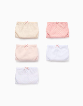 Pack of 5 Briefs for Girls 'Butterflies', White/Pink/Beige
