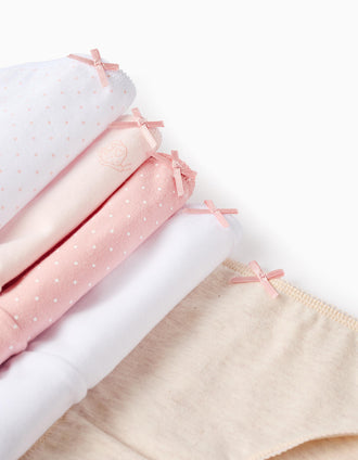 Pack of 5 Briefs for Girls 'Butterflies', White/Pink/Beige