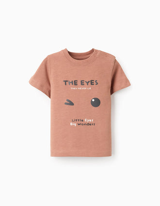 T-shirt em Jersey de Algodão para Bebé Menino 'Eyes', Castanho