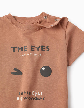 T-shirt em Jersey de Algodão para Bebé Menino 'Eyes', Castanho