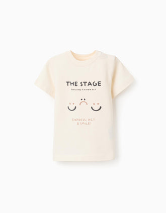T-shirt em Jersey de Algodão para Bebé Menino 'Smiley', Bege
