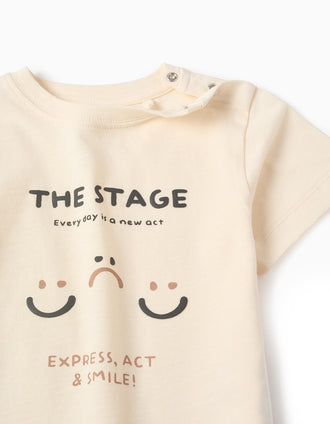 T-shirt em Jersey de Algodão para Bebé Menino 'Smiley', Bege