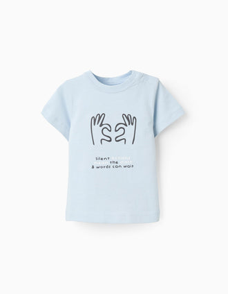T-shirt em Jersey de Algodão para Bebé Menino 'Heart', Azul Claro