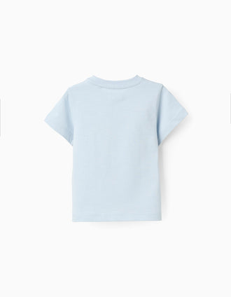 T-shirt em Jersey de Algodão para Bebé Menino 'Heart', Azul Claro