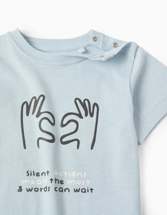 T-shirt em Jersey de Algodão para Bebé Menino 'Heart', Azul Claro