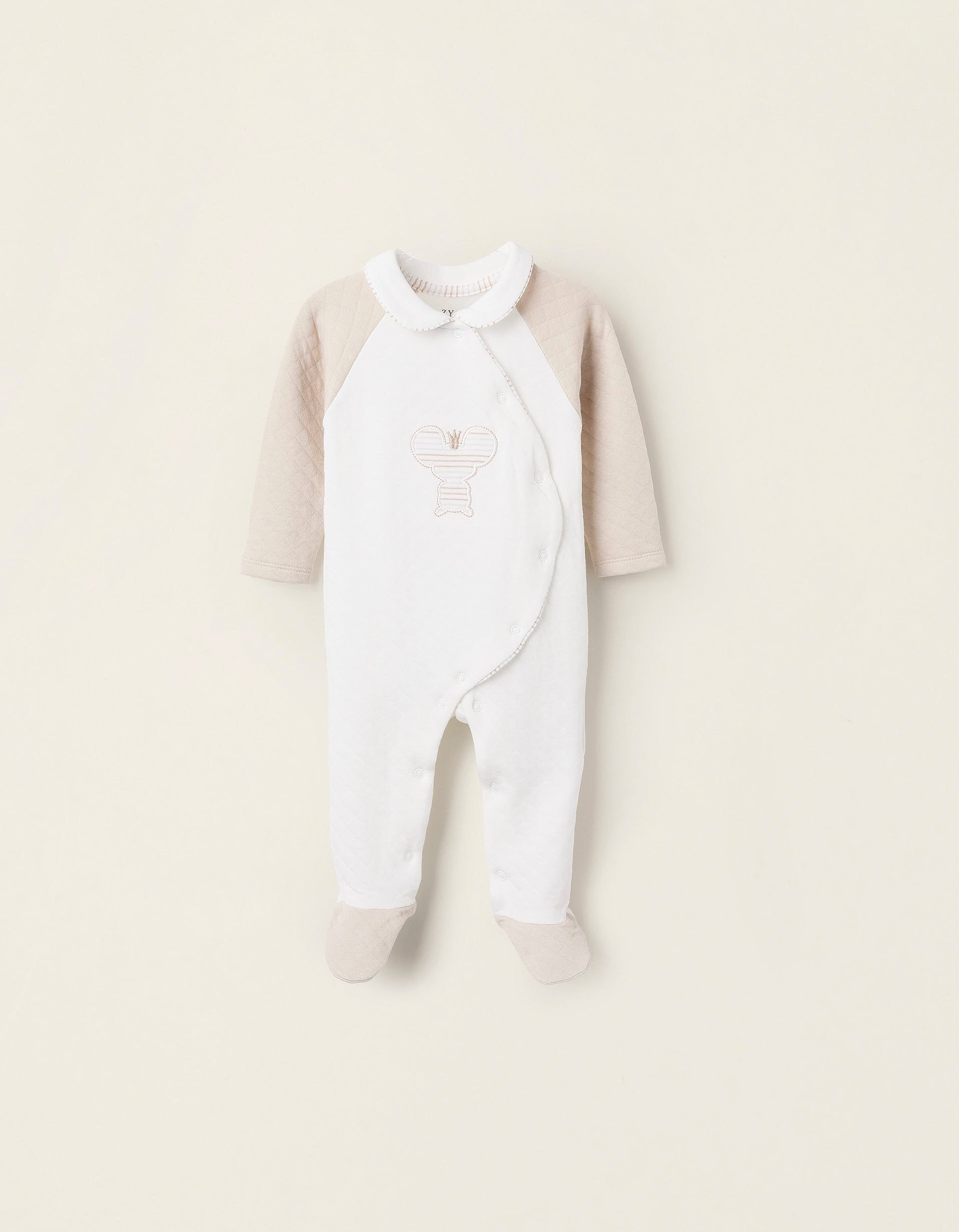 Babygrow Acolchoado em Algodão para Recém-Nascido 'Rato', Bege/Branco