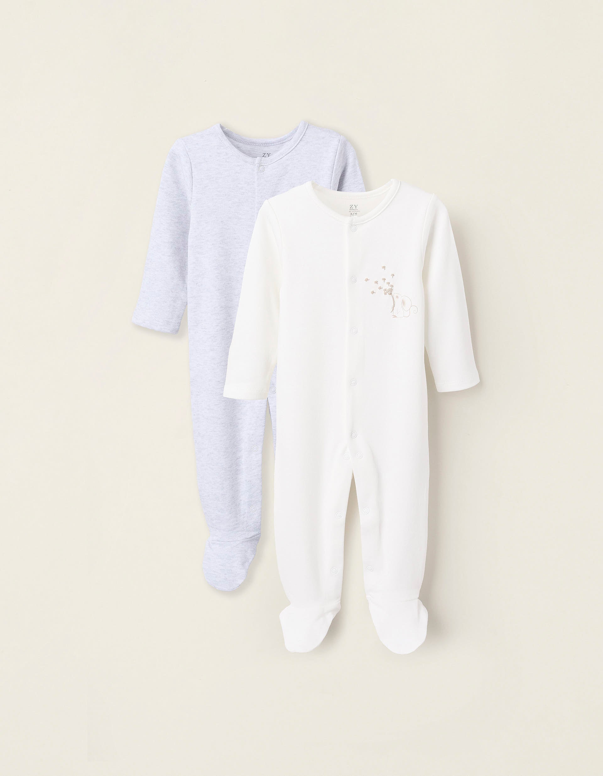 Pack 2 Babygrows de Algodão para Recém-Nascida 'Rato', Cinza/Branco