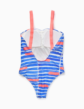 Swimsuit for Women 'You&Me x Graça Paz', Blue/White/Neon Coral