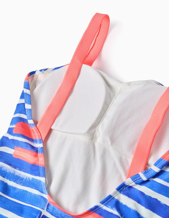 Swimsuit for Women 'You&Me x Graça Paz', Blue/White/Neon Coral