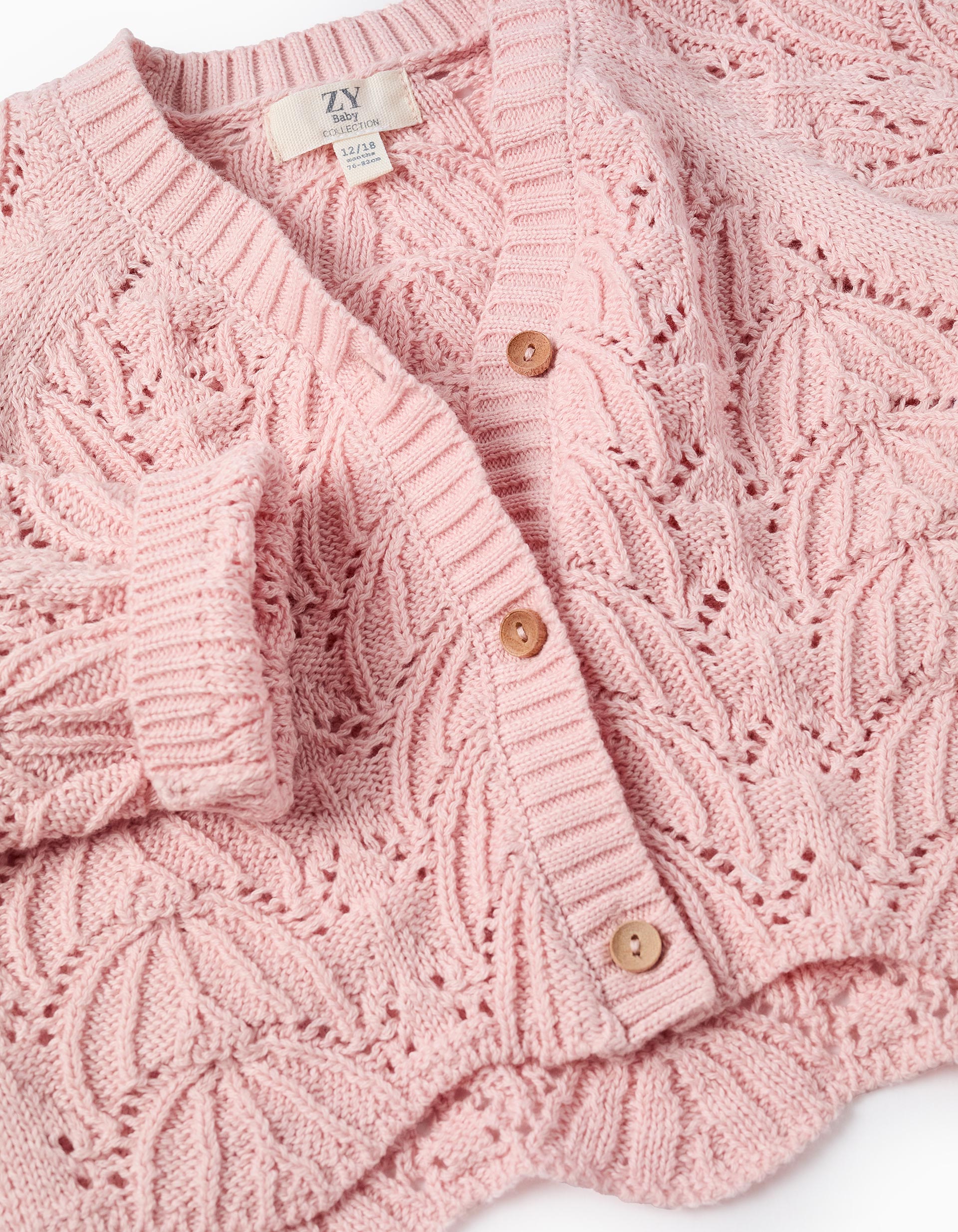 Knitted Openwork V-neck Cardigan for Baby Girls, Pink – ZIPPY