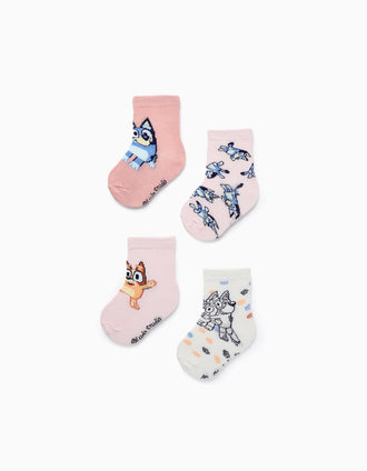 Pack 4 Pares de Meias para Bebé Menina 'Bluey & Bingo', Rosa