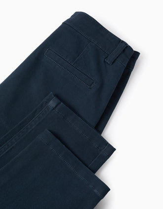 Pantalón Chino de Sarga para Niño 'Slim Fit', Azul Oscuro