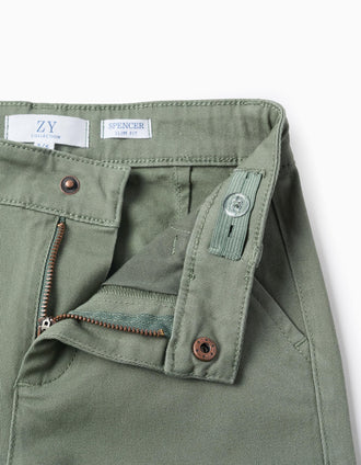 Pantalón Chino de Sarga para Niño 'Slim Fit', Verde