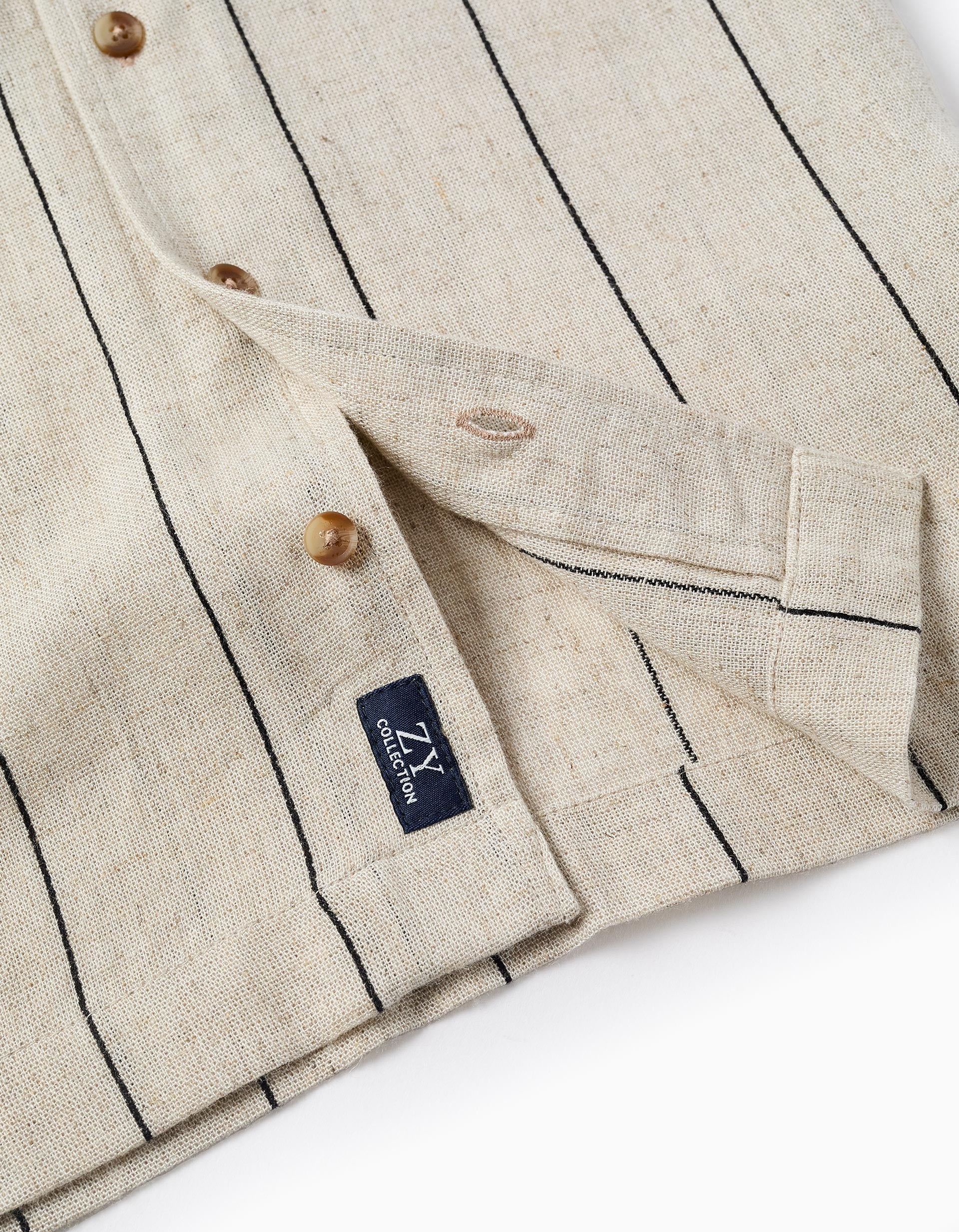 Chemise à Manches Courtes en Viscose et Lin pour Garçon, Beige