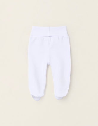 4 Pantalones con Pies en Algodón Perchado para Recién Nacido y Bebé, Blanco