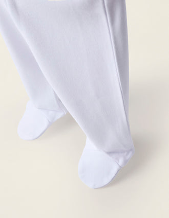 4 Pantalones con Pies en Algodón Perchado para Recién Nacido y Bebé, Blanco