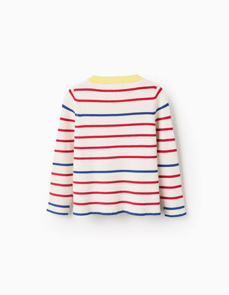 Jersey a Rayas para Niña, Beige/Rojo/Azul