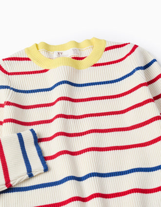 Jersey a Rayas para Niña, Beige/Rojo/Azul