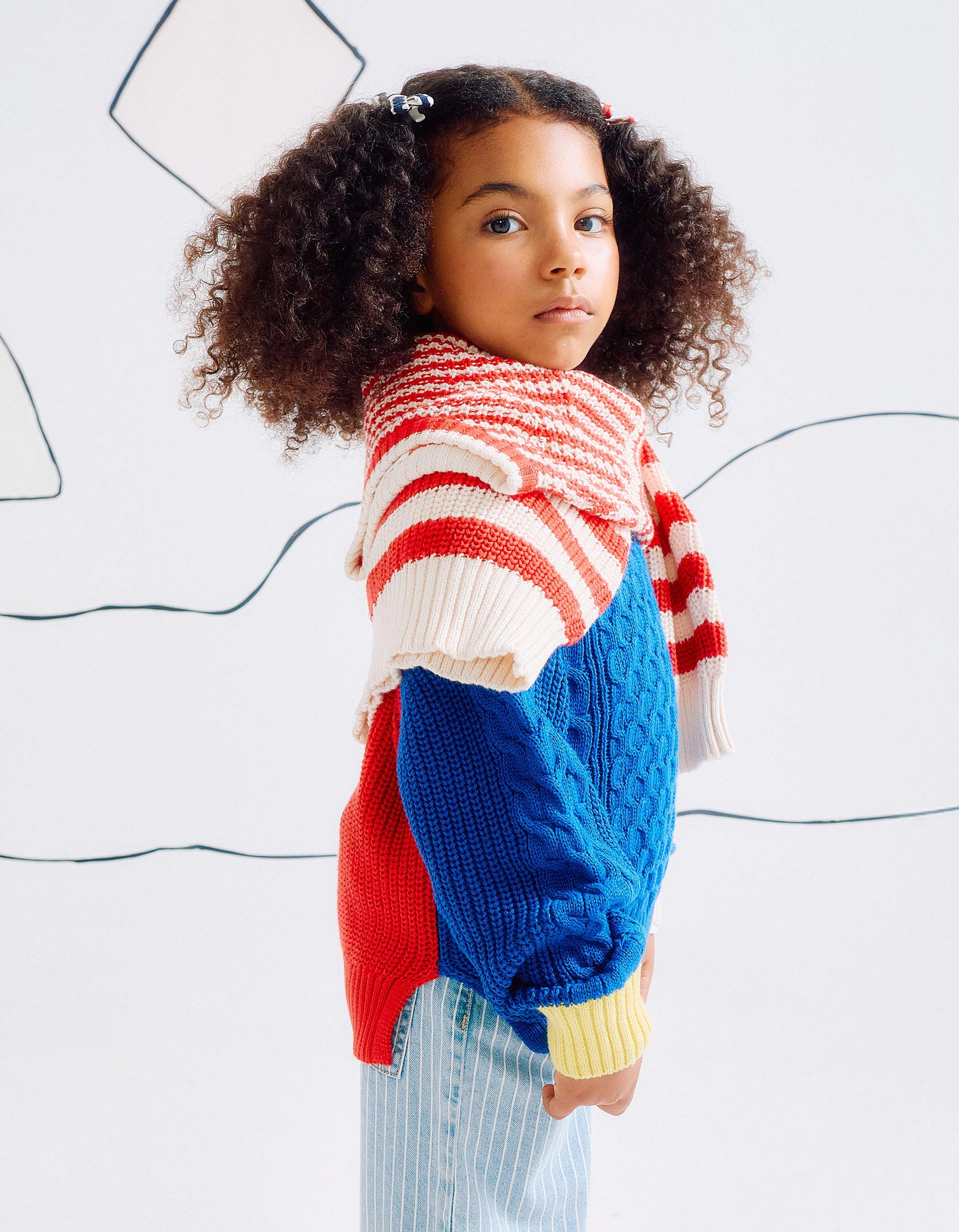 Knitted Jumper with Embossed Effects for Girls, Multicoloured