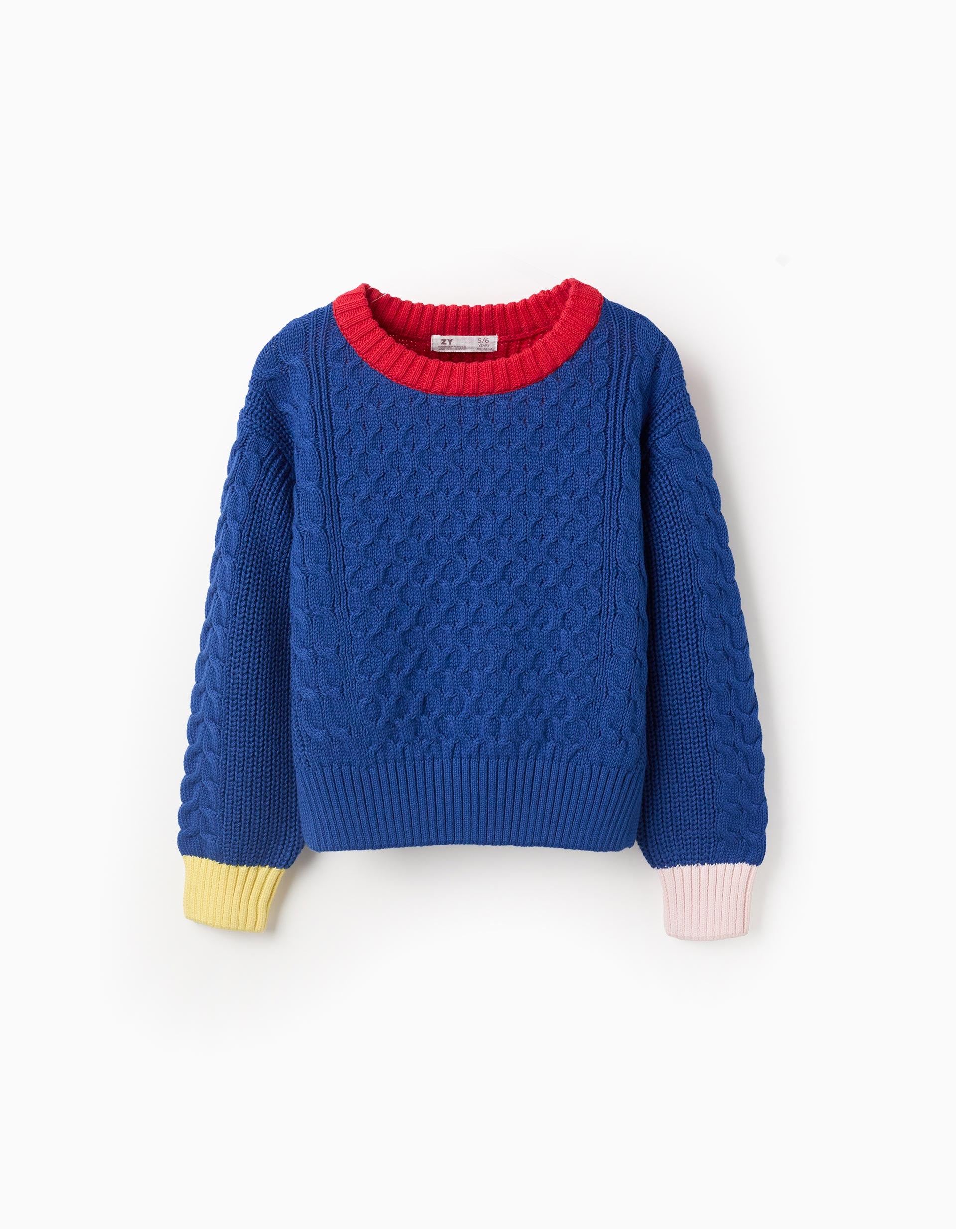 Knitted Jumper with Embossed Effects for Girls, Multicoloured
