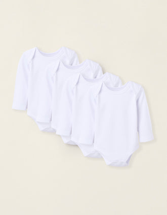 Pack 4 Bodies Lisos Perchados de Algodón para Recién Nacido y Bebé, Blanco