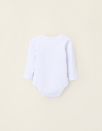 Pack 4 Bodies Lisos Perchados de Algodón para Recién Nacido y Bebé, Blanco