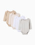 Pack 4 Bodies de Algodón para Recién Nacido y Bebé 'Pastel', Blanco/Beige