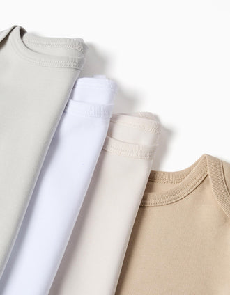 Pack of 4 Cotton Bodysuits for Newborns and Babies 'Pastel', White/Beige