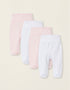 Pack 4 Calças com Pés para Bebé Menina 'Extra Comfy', Branco/Rosa