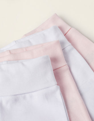 Pack of 4 Footed Trousers for Baby Girls 'Extra Comfy', White/Pink
