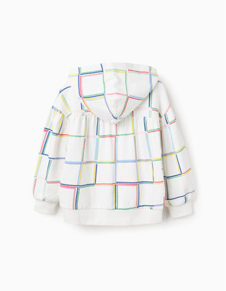 Casaco de Algodão com Capuz e Motivo Colorido para Menina, Branco