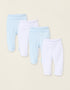 Pack of 4 Footed Cotton Trousers for Newborns and Babies, White/Blue