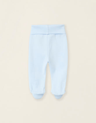 Pack of 4 Footed Cotton Trousers for Newborns and Babies, White/Blue