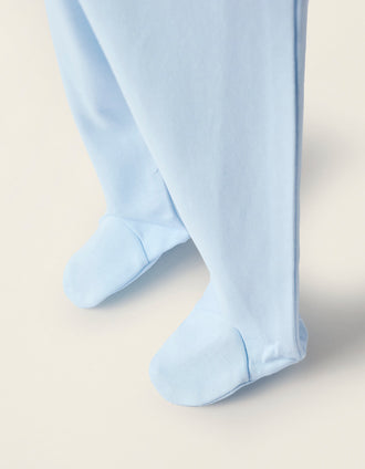 Pack of 4 Footed Cotton Trousers for Newborns and Babies, White/Blue