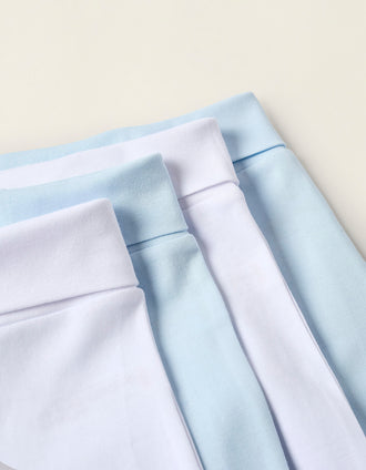 Pack of 4 Footed Cotton Trousers for Newborns and Babies, White/Blue