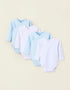 Pack 4 Bodies de Coton en Croisé pour Nouveau-né et Bébé 'Étoiles', Blanc/Bleu