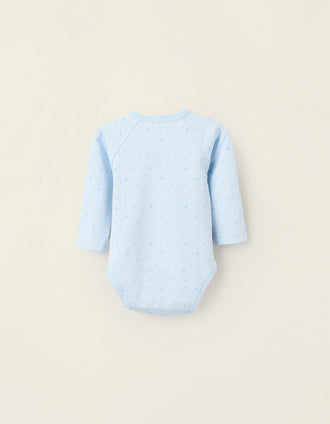 Pack of 4 Cotton Wrapover Bodysuits for Newborns and Babies 'Stars', White/Blue