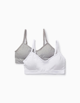 Pack of 2 Bras with Removable Padding for Girls, White/Grey