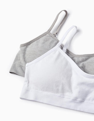 Pack of 2 Bras with Removable Padding for Girls, White/Grey