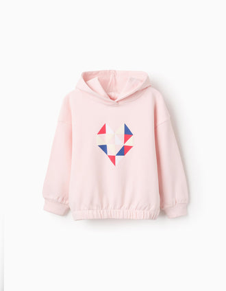 Sweat de Algodão com Capuz para Menina 'Coração Triangulo', Rosa Claro