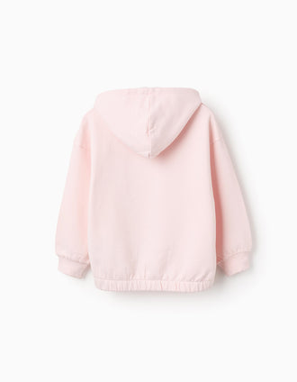 Sweat de Algodão com Capuz para Menina 'Coração Triangulo', Rosa Claro