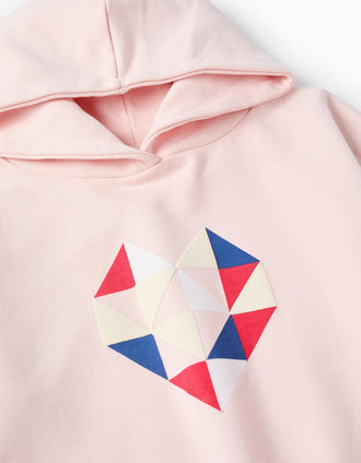 Sweat de Algodão com Capuz para Menina 'Coração Triangulo', Rosa Claro