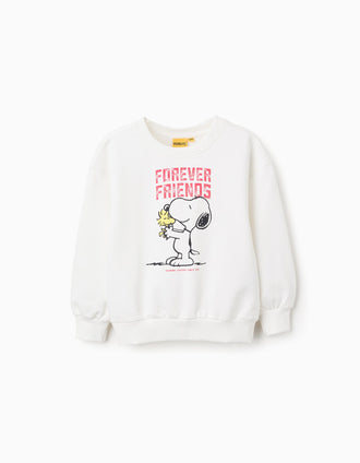 Sudadera de Algodón con Hombros Descubiertos para Niña 'Snoopy', Blanco